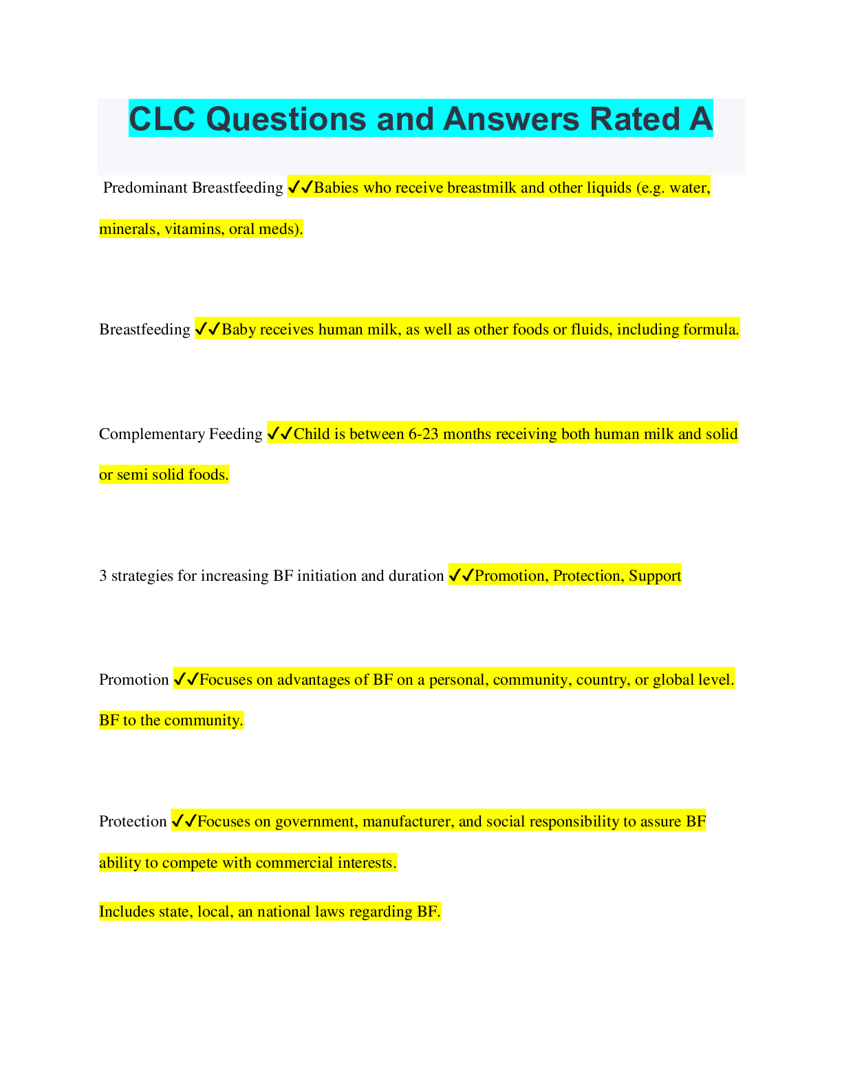 Preview image of CLC Questions and Answers Rated A document